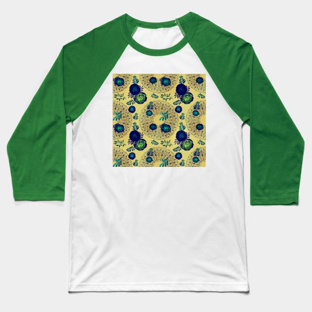 Victorian Mandalas and Roses Vintage Gold and Scheele's Green Baseball T-Shirt by sandpaperdaisy